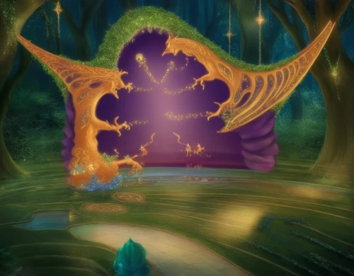 forest dragon,fairy world,fairy forest,druid grove,devilwood,fantasia,dragon bridge,fantasy picture,cartoon video game background,charizard,painted dragon,fairy stand,fairies aloft,horn of amaltheia,large aurora butterfly,enchanted forest,3d fantasy,wyrm,fairy village,fairy chimney,Illustration,Realistic Fantasy,Realistic Fantasy 02