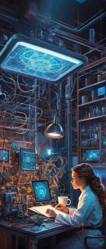 sci fiction illustration,computer room,laboratory,sci fi surgery room,laboratory information,computer workstation,man with a computer,computer,computer art,circuitry,study room,cryptography,chemical laboratory,girl at the computer,research station,computing,computer desk,cyberspace,researcher,working space,Illustration,Retro,Retro 24