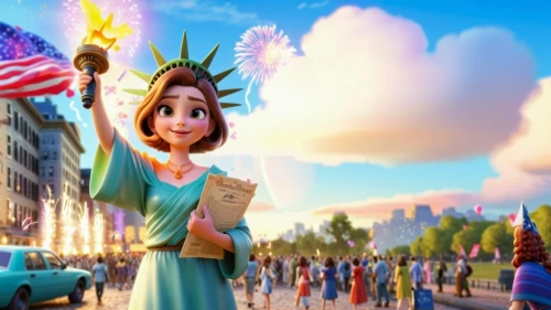 queen of liberty,lady liberty,the statue of liberty,statue of liberty,flag day (usa),american movie,agnes,animated cartoon,disneyland paris,liberty,euro disney,french digital background,princess anna,cute cartoon image,shanghai disney,princess sofia,wonder,independence day,liberty enlightening the world,world wonder,Unique,3D,3D Character