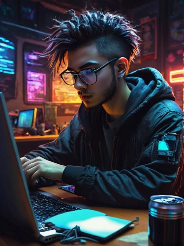 cyberpunk,man with a computer,computer addiction,computer freak,girl at the computer,night administrator,cyber glasses,hacker,computer,coder,computer business,computer art,world digital painting,cyber,computer icon,dj,hacking,laptop,freelancer,the community manager,Illustration,Retro,Retro 20