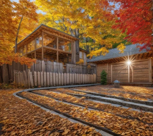 autumn camper,fall landscape,the cabin in the mountains,log cabin,autumn decoration,autumn background,autumn decor,wood fence,autumn theme,golden autumn,wooden decking,autumn chores,wooden fence,autumn idyll,wooden house,autumn scenery,autumn landscape,fall colors,autumn colors,fall foliage,Common,Common,Photography