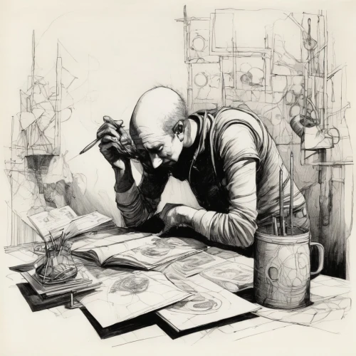 watchmaker,clockmaker,tinsmith,reading magnifying glass,man with a computer,prejmer,a carpenter,sci fiction illustration,apothecary,repairman,microscope,book illustration,researcher,worker,camera illustration,chemist,illustrator,astronomer,game drawing,drawing course,Illustration,Realistic Fantasy,Realistic Fantasy 29