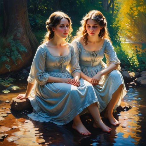 emile vernon,two girls,young women,oil painting,vintage fairies,oil painting on canvas,fairies,idyll,angels,porcelain dolls,the three graces,singers,bouguereau,young couple,romantic portrait,princesses,vintage girls,beautiful photo girls,gemini,sisters,Art,Classical Oil Painting,Classical Oil Painting 09