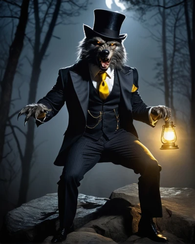 magician,ringmaster,abracadabra,conductor,night administrator,north american raccoon,master lamp,searchlamp,gentlemanly,suit of spades,werewolf,photoshop manipulation,raccoons,raccoon,halloween cat,werewolves,anthropomorphized animals,cosplay image,animals play dress-up,banker,Illustration,Realistic Fantasy,Realistic Fantasy 03