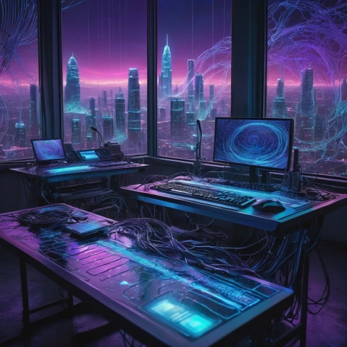 cyberpunk,computer room,cyber,music workstation,computer workstation,computer desk,mixing table,the server room,cyberspace,working space,computer,sound table,aesthetic,synthesizers,laboratory,electronic,mix table,futuristic,computer art,aqua studio,Photography,Black and white photography,Black and White Photography 03