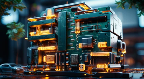 circuit board,computer cluster,motherboard,fractal design,modular,solar cell base,ethernet hub,printed circuit board,cyclocomputer,electric tower,barebone computer,computer art,apartment building,arduino,circuit breaker,smart home,data center,telecommunications engineering,smart house,3d rendering,Photography,General,Sci-Fi