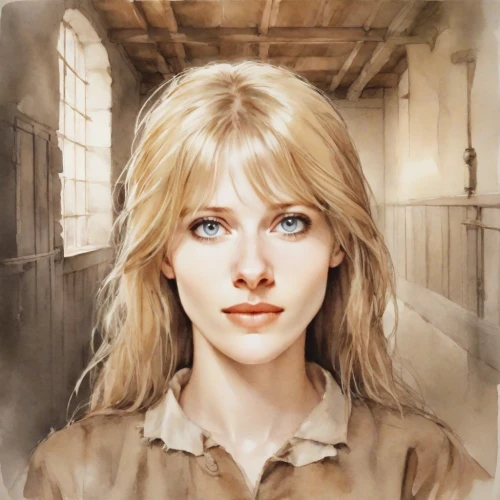 blonde woman,portrait of christi,photo painting,blond girl,blonde girl,balalaika,portrait of a girl,portrait background,brigitte bardot,alice,oil painting,the girl at the station,fantasy portrait,lori,the blonde in the river,laurie 1,mystical portrait of a girl,david bowie,girl in the kitchen,oil painting on canvas,Digital Art,Watercolor