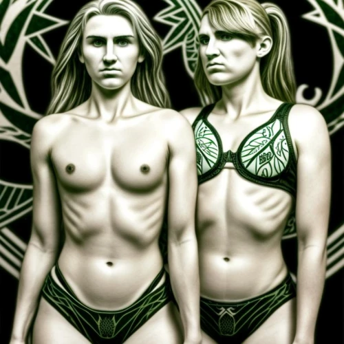 adam and eve,bodypaint,body painting,mirror image,celtic queen,celts,celtic woman,anahata,celtic,bodypainting,maori,biomechanical,elves,dryad,butterfly dolls,the three graces,mermaids,sirens,green skin,elven
