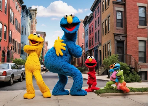 sesame street,the muppets,big bird,ernie and bert,anthropomorphized animals,bert,brooklyn,fantastic four,harmonious family,harlem,family outing,birds of chicago,sesame,muppet,bronx,three primary colors,residents,puppets,squad,entertainers,Illustration,Vector,Vector 12