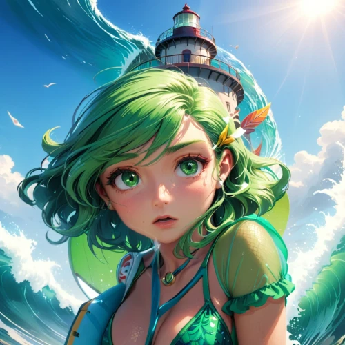 emerald sea,mermaid background,nami,sea fantasy,green mermaid scale,the sea maid,marina,emerald,ocean,at sea,sea,the wind from the sea,candy island girl,ocean background,navi,summer background,green aurora,game illustration,cg artwork,tiki,Anime,Anime,General