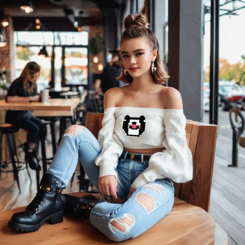 barista,coffee shop,women fashion,cute clothes,girl in t-shirt,woman at cafe,cappuccino,sweater,girl in overalls,women clothes,fashionable girl,cute coffee,fashion girl,girl sitting,sweatshirt,ripped jeans,street fashion,georgia,the coffee shop,fashionista,Unique,Pixel,Pixel 01