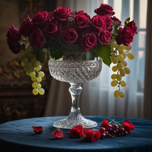 rose arrangement,goblet,table decoration,wineglass,glass vase,floral arrangement,wine glass,flower arrangement,flower vase,still life photography,teacup arrangement,flower arrangement lying,table arrangement,wine glasses,chalice,flower arranging,still life elegant,flower vases,stemware,centerpiece,Photography,General,Fantasy