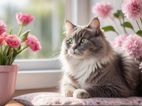 flower cat,norwegian forest cat,domestic long-haired cat,siberian cat,beautiful girl with flowers,maincoon,british longhair cat,spring background,blossom kitten,american curl,springtime background,european shorthair,flower background,flower animal,pet vitamins & supplements,spring bouquet,kurilian bobtail,american bobtail,pink flowers,kalanchoe,Conceptual Art,Daily,Daily 13