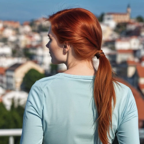 redhair,half profile,profile,red-haired,back of head,semi-profile,shoulder length,young model istanbul,red hair,girl in a long dress from the back,girl in t-shirt,updo,girl from behind,city ​​portrait,red head,pisa,redheads,istanbul,clary,management of hair loss,Photography,General,Realistic