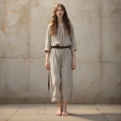 girl in a long dress,sackcloth,cybele,sleepwalker,thracian,one-piece garment,sackcloth textured,barefoot,garment,boho,full length,drape,neutral color,bohemian,scandinavian style,biblical narrative characters,jumpsuit,the enchantress,linen,linen heart,Photography,Natural