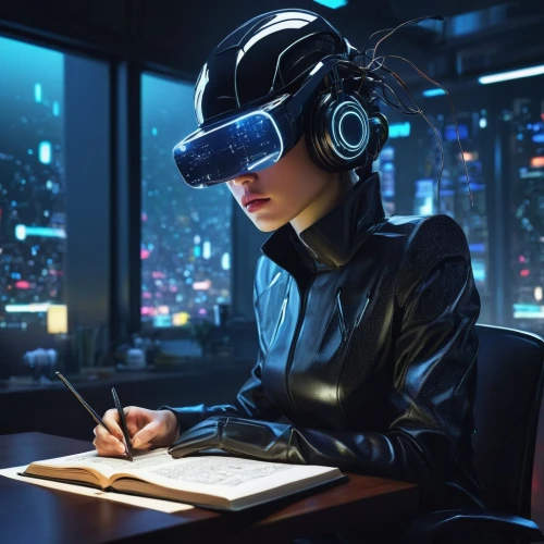 cyberpunk,vr headset,sci fiction illustration,virtual reality headset,cyber glasses,women in technology,girl studying,night administrator,vr,virtual world,girl at the computer,wireless headset,virtual reality,tech trends,technology of the future,virtual identity,oculus,headset,futuristic,prospects for the future,Conceptual Art,Daily,Daily 14