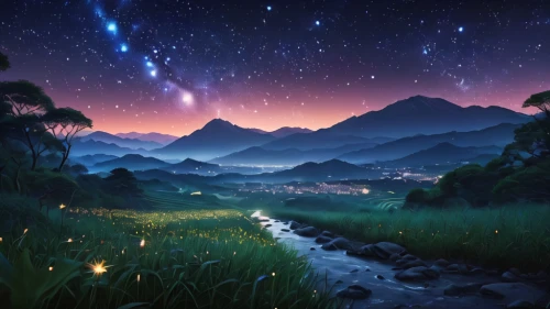 fantasy landscape,fantasy picture,meteor shower,starry sky,rainbow and stars,night stars,fireflies,colorful stars,the night sky,moon and star background,star sky,landscape background,falling stars,fairy galaxy,colorful star scatters,meteor,night sky,shooting stars,nightsky,milky way,Photography,General,Natural
