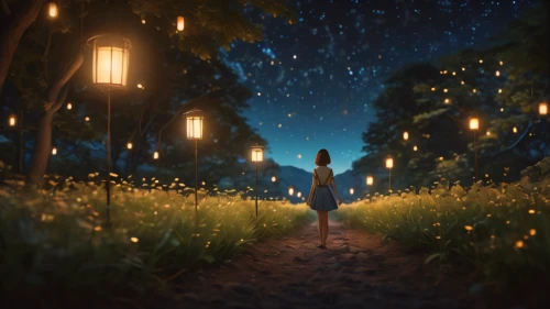 fireflies,fairy lanterns,forest of dreams,light of night,fairy forest,the night of kupala,pathway,firefly,magical adventure,the mystical path,fairy lights,lanterns,lights serenade,fantasy picture,enchanted forest,nightlight,violet evergarden,forest path,fairy world,wander,Photography,General,Cinematic