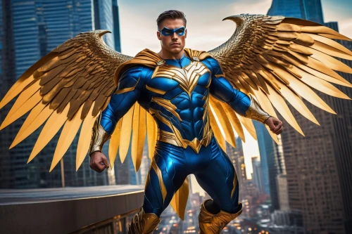 business angel,archangel,the archangel,guardian angel,garuda,superhero,thunderbird,hero,super hero,griffin,cosplay image,tangelo,big hero,winged,angelology,wingko,blue and gold macaw,airman,phoenix,electro,Illustration,Vector,Vector 11