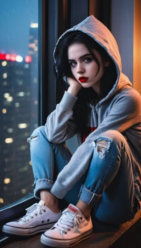 depressed woman,hoodie,girl sitting,puma,girl in a long,sad woman,woman sitting,woman thinking,women clothes,photo session at night,city ​​portrait,women fashion,portrait photography,teen,grunge,stop teenager suicide,photo session in torn clothes,urban,tracksuit,parka,Conceptual Art,Daily,Daily 04