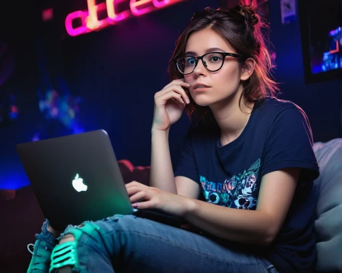 girl at the computer,girl studying,women in technology,girl sitting,cyber glasses,computer addiction,code geek,neon human resources,computer freak,night administrator,online course,girl in t-shirt,dj,woman sitting,distance learning,online date,work from home,reading glasses,make money online,online courses,Illustration,Realistic Fantasy,Realistic Fantasy 37