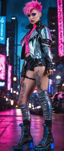 cyberpunk,streampunk,punk,futuristic,neo-burlesque,cyber,cyborg,rockabella,neon body painting,city trans,punk design,pvc,mini e,magenta,harley,lex,harley quinn,pink vector,electro,cyber glasses,Illustration,Realistic Fantasy,Realistic Fantasy 02