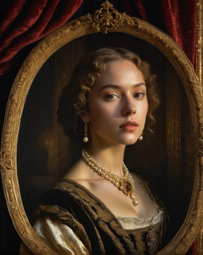 portrait of a girl,romantic portrait,portrait of a woman,queen anne,portrait of christi,tudor,girl with a pearl earring,mystical portrait of a girl,girl portrait,angelica,cepora judith,young woman,girl in a historic way,vintage female portrait,young lady,gold jewelry,artist portrait,woman portrait,fantasy portrait,mary-gold,Illustration,Japanese style,Japanese Style 10
