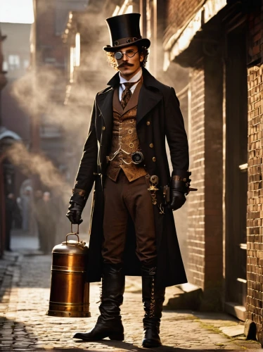 boilermaker,stovepipe hat,winemaker,apothecary,chimney sweeper,the victorian era,chimney sweep,coffee grinder,soy milk maker,distilled beverage,digital compositing,ledger,tinsmith,town crier,cordwainer,cinematographer,steampunk,deadwood,gentlemanly,top hat,Illustration,Retro,Retro 06