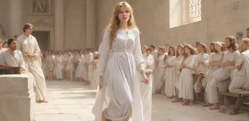 jessamine,aphrodite,pilate,white clothing,greer the angel,justitia,apollo and the muses,school of athens,priestess,holy communion,wedding dresses,greek mythology,athena,accolade,white winter dress,communion,the magdalene,joan of arc,angels,worship,Digital Art,Classicism