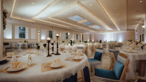 wedding decoration,wedding banquet,bridal suite,wedding decorations,ballroom,silver wedding,interior decoration,interior decor,table arrangement,ornate room,dining room,wedding setup,ceiling lighting,tablescape,decorations,function hall,stucco ceiling,place setting,event venue,event tent,Photography,General,Cinematic