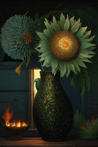 sunflowers in vase,sunflowers,terracotta flower pot,flower vase,vase,sunflower paper,stored sunflower,summer still-life,sunflower,wooden flower pot,flower pot,woodland sunflower,autumn still life,flowerpot,helianthus,flower art,seasonal autumn decoration,flower painting,flower shop,night-blooming cactus,Illustration,Realistic Fantasy,Realistic Fantasy 12