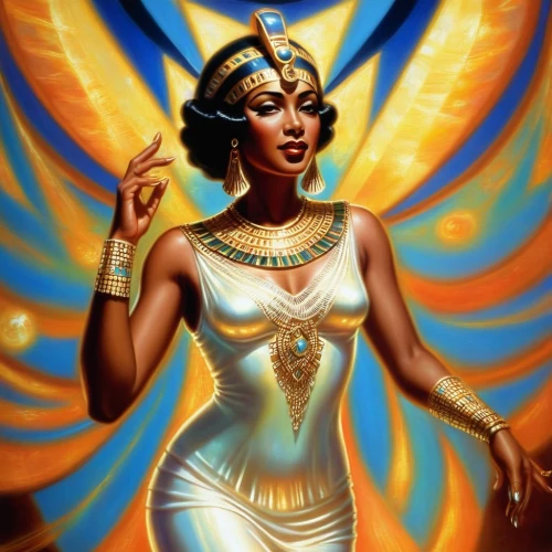 ancient egyptian girl,cleopatra,art deco woman,pharaonic,priestess,goddess of justice,king tut,ancient egyptian,prosperity and abundance,ancient egypt,divine healing energy,egyptian,athena,pharaoh,lily of the nile,zodiac sign libra,vintage angel,fantasy woman,tutankhamun,fantasy art,Illustration,Realistic Fantasy,Realistic Fantasy 21