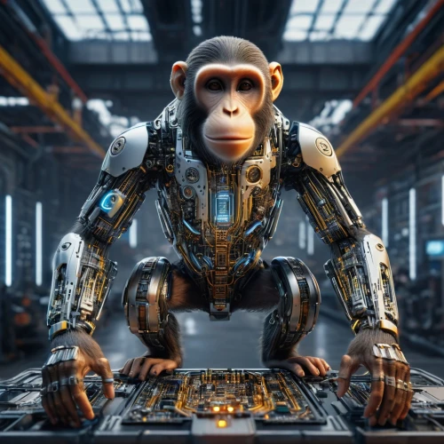 chimpanzee,mech,war monkey,cinema 4d,chimp,cgi,ape,b3d,monkey soldier,the monkey,kong,kontroller,engineer,gorilla,orangutan,cyborg,war machine,monkey,robotics,digital compositing,Photography,General,Sci-Fi