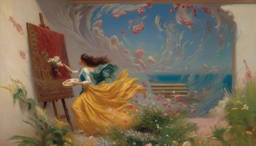 girl picking flowers,girl in flowers,woman playing,the little girl's room,girl in the garden,falling flowers,way of the roses,girl on the stairs,serenade,fantasia,flower painting,harp with flowers,cinderella,fiori,girl with a dolphin,radha,idyll,woman playing violin,dongfang meiren,flora,Art,Classical Oil Painting,Classical Oil Painting 42