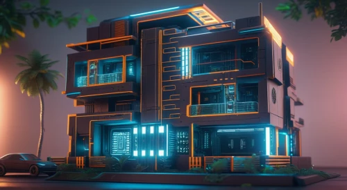 cubic house,apartment house,tropical house,apartment block,an apartment,3d render,apartments,apartment building,neon coffee,cube house,80's design,retro styled,mixed-use,cinema 4d,apartment complex,sky apartment,electric tower,shared apartment,modular,development concept,Photography,General,Sci-Fi