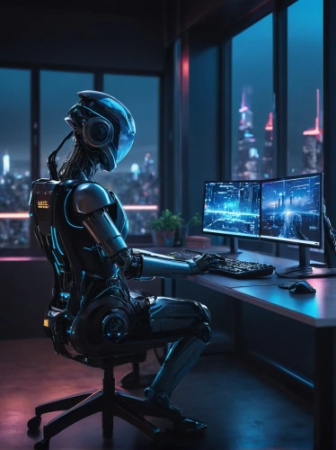 cyberpunk,cyber,night administrator,girl at the computer,blur office background,neon human resources,working space,computer workstation,computer desk,man with a computer,freelancer,futuristic,modern office,computer room,computer,scifi,cyberspace,new concept arms chair,desk,digital compositing,Photography,Documentary Photography,Documentary Photography 23