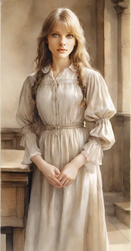 portrait of a girl,girl in cloth,girl in a long,young woman,girl in a historic way,the girl in nightie,girl with cloth,portrait of christi,young lady,mystical portrait of a girl,white lady,girl in a long dress,jessamine,blonde woman,lilian gish - female,portrait of a woman,girl with bread-and-butter,lillian gish - female,a charming woman,girl in the kitchen,Digital Art,Watercolor