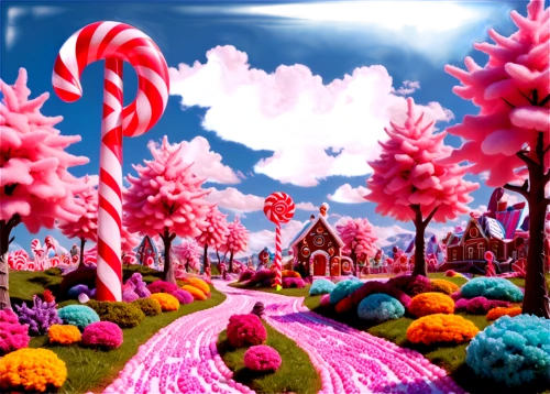 mushroom landscape,fairy world,flowerful desert,cartoon forest,cartoon video game background,fairy forest,wonderland,hot-air-balloon-valley-sky,3d fantasy,3d background,delight island,virtual landscape,tree grove,fairy village,mushroom island,candy crush,blooming field,dream world,alien planet,pink grass,Conceptual Art,Sci-Fi,Sci-Fi 09