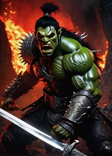 orc,half orc,avenger hulk hero,aaa,warrior and orc,cleanup,hulk,incredible hulk,ork,patrol,splitting maul,wall,barbarian,ogre,angry man,warlord,massively multiplayer online role-playing game,minion hulk,green goblin,heroic fantasy,Illustration,Japanese style,Japanese Style 14