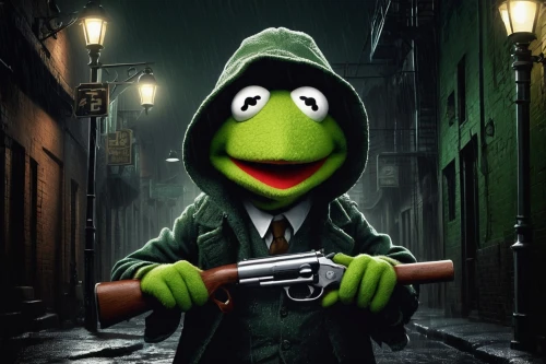 kermit,kermit the frog,the muppets,frog background,hitchcock,muppet,fenek,robber,spy,man holding gun and light,pied piper,frog through,crime,true frog,detective,puppet,bert,peperoncini,private investigator,attorney,Unique,Design,Logo Design