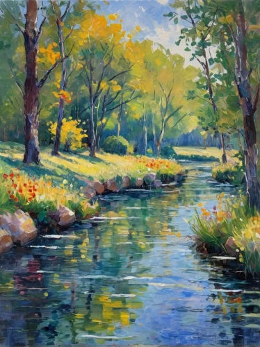 river landscape,flowing creek,brook landscape,mountain stream,oil painting,oil painting on canvas,a river,mountain river,watercourse,streams,river cooter,raven river,riverbank,small landscape,autumn landscape,river view,oil on canvas,waterway,water scape,aura river,Conceptual Art,Oil color,Oil Color 10