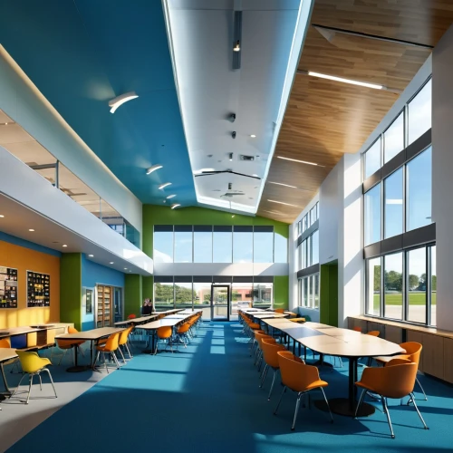 school design,cafeteria,canteen,food court,lecture hall,children's interior,conference room,daylighting,music conservatory,study room,lecture room,3d rendering,school benches,kettunen center,mid century modern,fitness center,clubhouse,field house,modern office,business school,Photography,General,Realistic