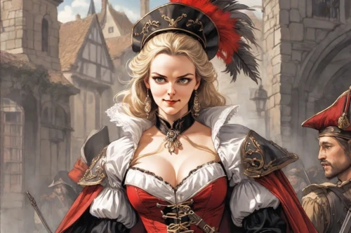 queen of hearts,the carnival of venice,fantasy woman,massively multiplayer online role-playing game,fantasy art,female warrior,vampire woman,sterntaler,bodice,fantasy portrait,celtic queen,musketeer,pirate,breastplate,vampire lady,heroic fantasy,tudor,fantasy picture,sorceress,magistrate,Digital Art,Comic