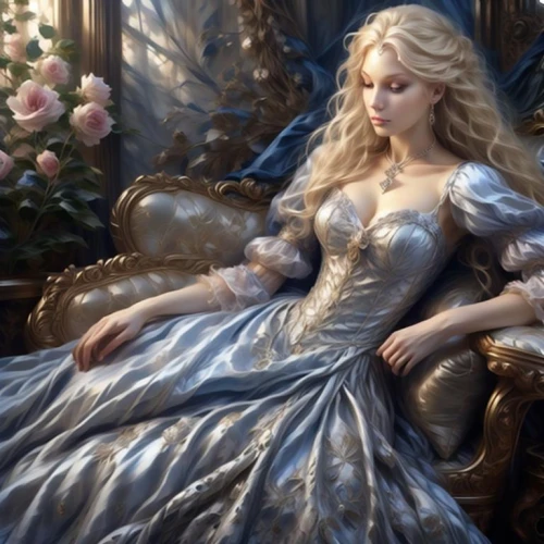 the sleeping rose,cinderella,sleeping rose,white rose snow queen,sleeping beauty,jessamine,fairy tale character,fairy queen,the snow queen,rose sleeping apple,elsa,rapunzel,rococo,ball gown,fantasy portrait,fantasy picture,relaxed young girl,fantasy art,victorian lady,queen of the night