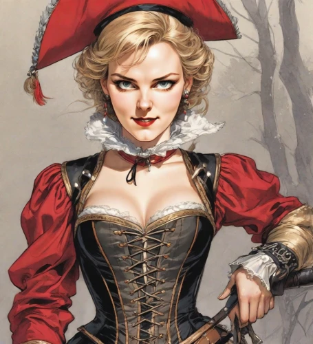 lady in red,red riding hood,red coat,christmas woman,harley quinn,harley,victorian lady,queen of hearts,steampunk,little red riding hood,retro christmas lady,pirate,vampire woman,victorian fashion,madonna,corset,old elisabeth,man in red dress,the hat of the woman,cruella de ville,Digital Art,Comic