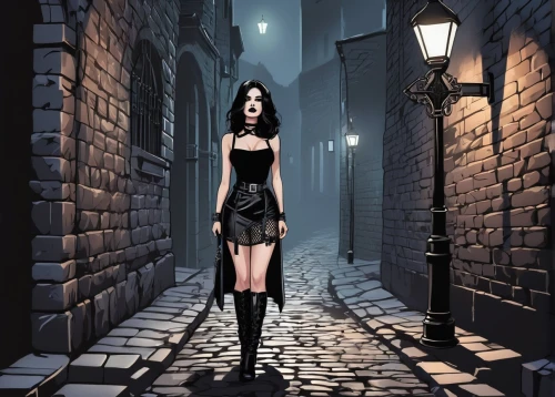 gothic woman,gothic fashion,gothic dress,gothic style,dark gothic mood,goth woman,gothic portrait,alleyway,gothic,narrow street,alley,blind alley,vampire woman,old linden alley,the cobbled streets,goth whitby weekend,dark art,vampire lady,goth subculture,goth like,Unique,Design,Sticker
