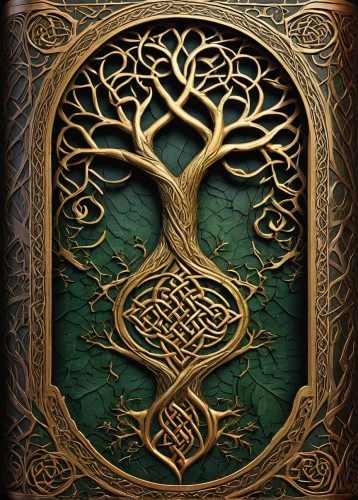 celtic tree,tree of life,the branches of the tree,gold foil tree of life,the branches,flourishing tree,runes,mystery book cover,colorful tree of life,filigree,firethorn,magic grimoire,book cover,argan tree,anahata,scroll wallpaper,arabic background,branches,green tree,elven,Illustration,American Style,American Style 08