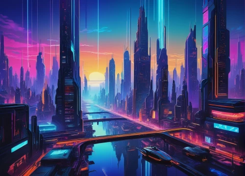 futuristic landscape,cityscape,fantasy city,metropolis,futuristic,cyberpunk,colorful city,scifi,vast,sci-fi,sci - fi,city skyline,fantasy landscape,alien world,sci fi,city cities,cyberspace,cities,ancient city,skyline,Illustration,Retro,Retro 26