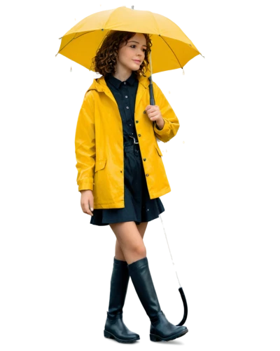 little girl with umbrella,raincoat,rain protection,rain suit,protection from rain,walking in the rain,rain stoppers,rain boot,weatherproof,asian umbrella,raindops,rubber boots,umbrella,brolly,umbrella pattern,in the rain,yellow,little yellow,little girl in wind,rain cats and dogs,Illustration,Paper based,Paper Based 29