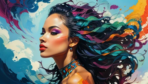 psychedelic art,colorful background,boho art,art painting,world digital painting,fantasy art,artist color,colorful spiral,painting technique,the festival of colors,harmony of color,fantasy portrait,mystical portrait of a girl,vibrant color,splash of color,fantasy woman,geisha girl,meticulous painting,intense colours,illustrator,Illustration,Realistic Fantasy,Realistic Fantasy 06